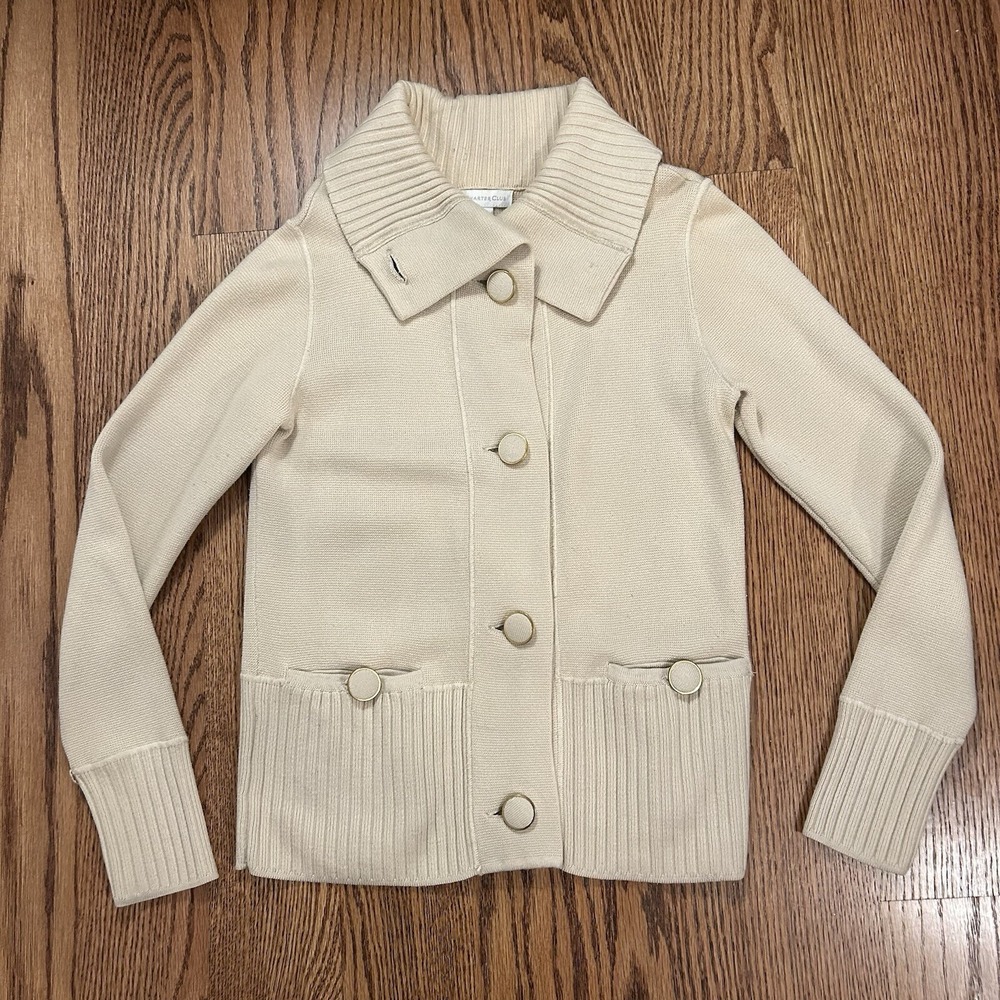 Charter Club Women's Sweater Cardigan Button Up Size S Beige